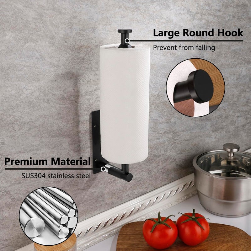 Gewtur Black Paper Towel Holder Under Cabinet  Single Hand Operable Wall Mount Paper Towel Roll Holder with Damping Effect  Self-Adhesive or Drilled for Kitchen Bathroom  SUS304 Stainless Steel - Image 3